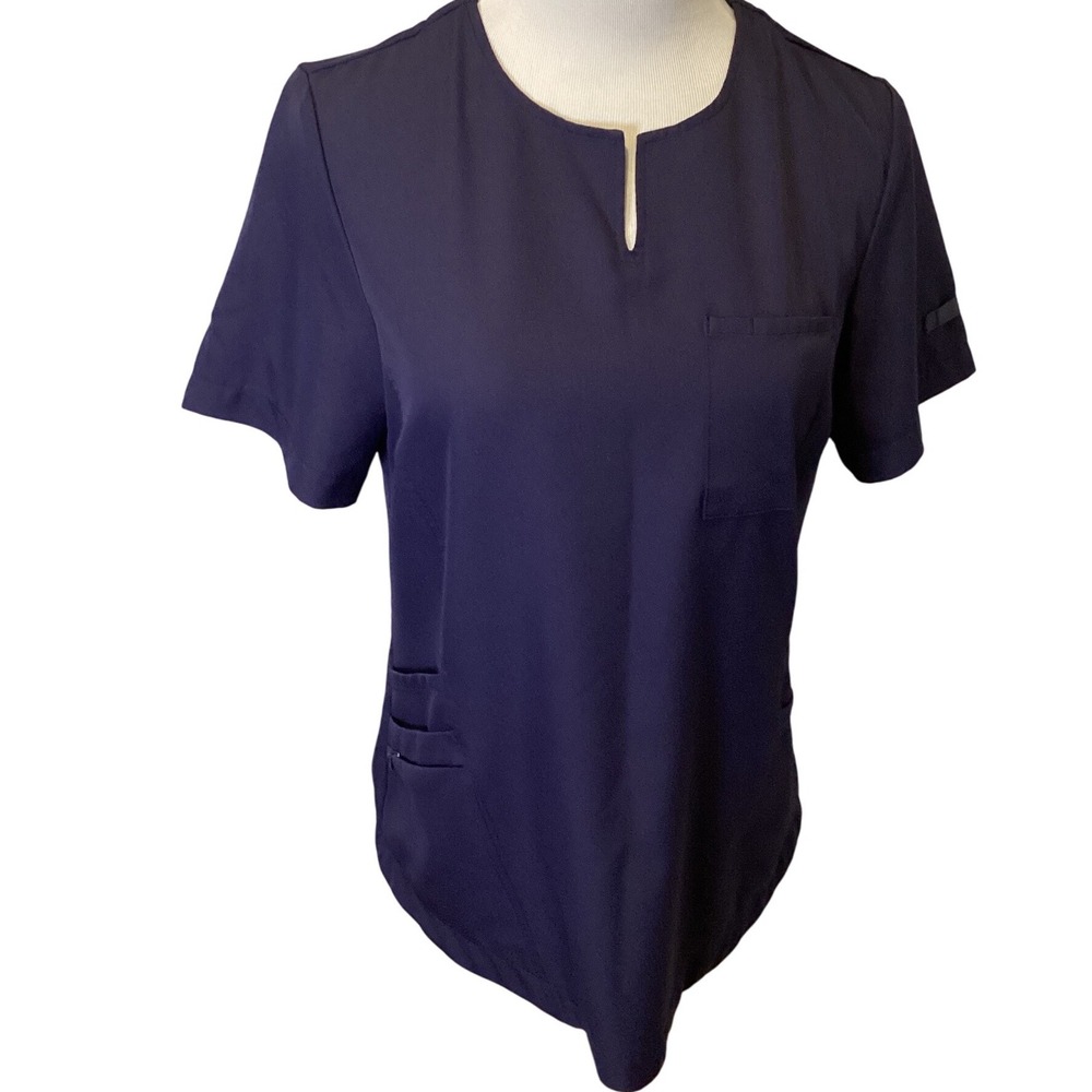 ClimateRight by Cuddl Duds‎ Women's Navy Blue Scrub Top Short Sleeve V-Neck